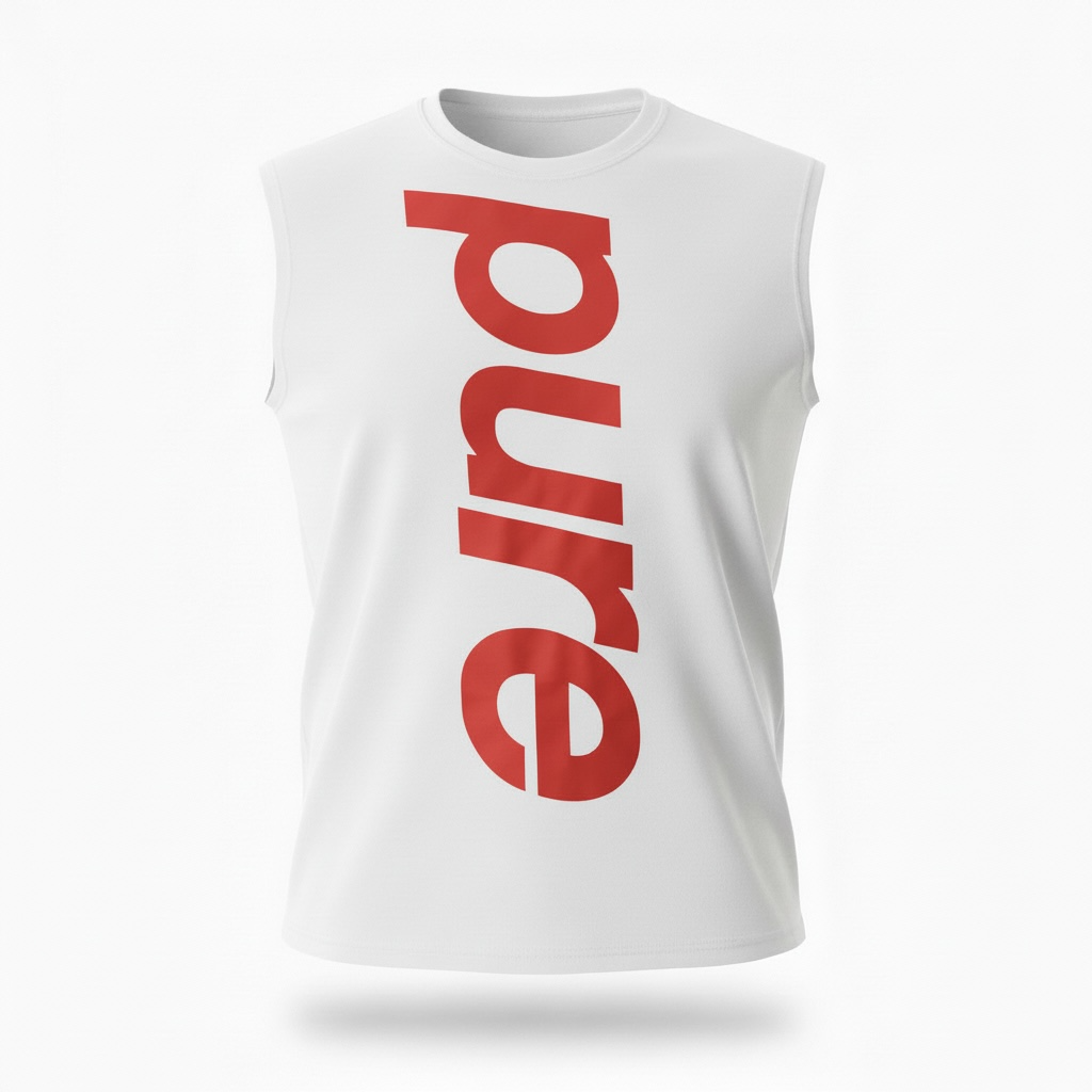 white sleeveless shirt w/ red print