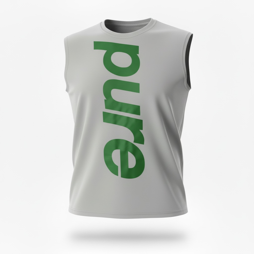 Grey sleeveless shirt w/ green print