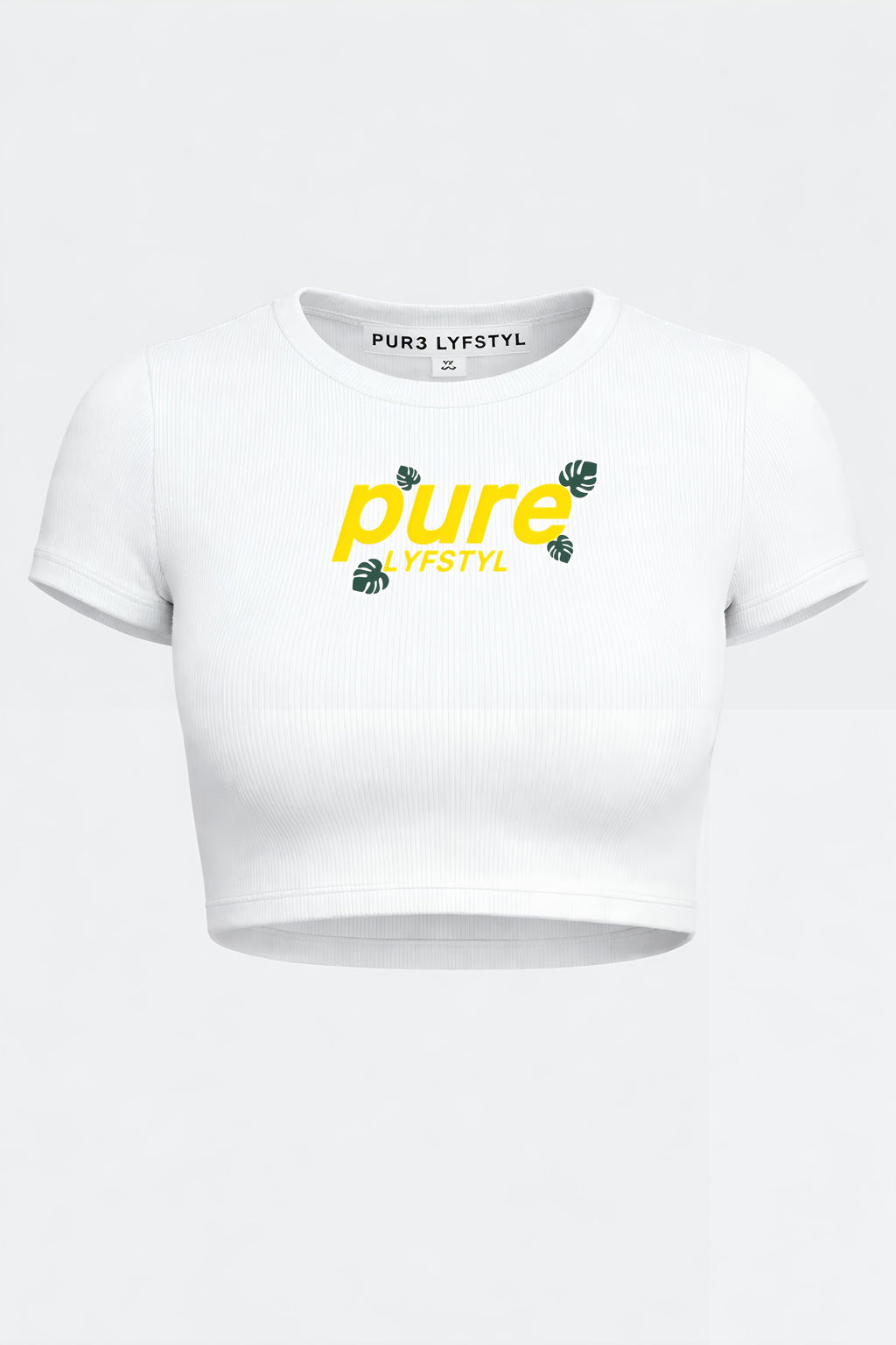 Yellow on white ladies crop top