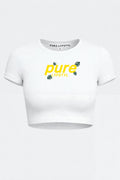Yellow on white ladies crop top