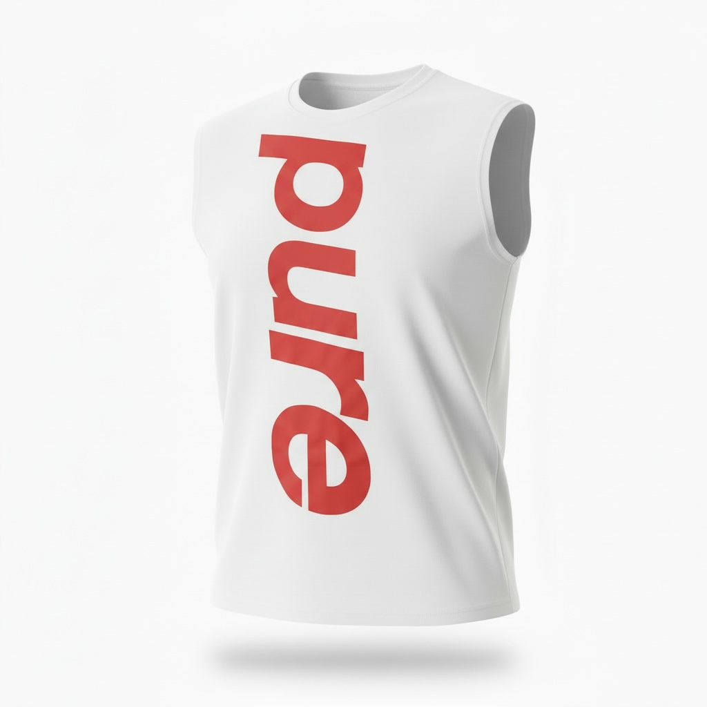 white sleeveless shirt w/ red print